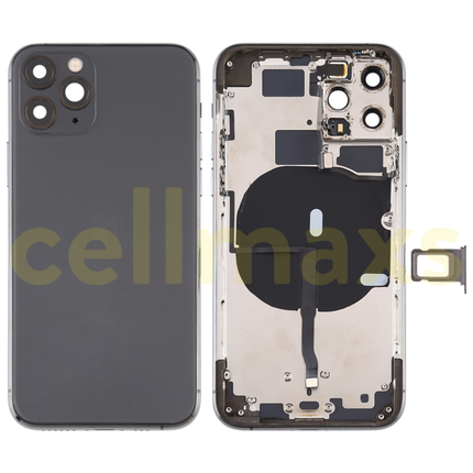 Cellmaxs For iPhone 11 Pro Back Housing Cover Replacement With Wireless Charging Power Volume Flex Camera Lens Button Keys Sim Card Tray Free Tools