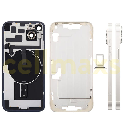 Cellmaxs For iPhone 14 Plus Back Housing Cover Frame Glass Replacement With Wireless Charging Power Volume Flex Camera Lens Button Keys Sim Card Tray
