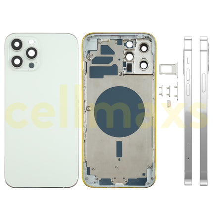 Cellmaxs For iPhone 12 Pro Max Back Housing Cover Replacement With Wireless Charging Power Volume Flex Camera Lens Button Keys Sim Card Tray Free Tools