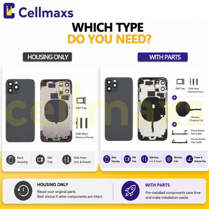 Cellmaxs For iPhone 13 Mini Pro Max Back Housing Cover Replacement With Power Volume Button Keys Camera Lens Sim Card Tray Free Tools