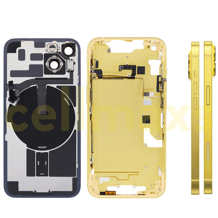 Cellmaxs For iPhone 14 Back Housing Cover Frame Glass Replacement With Wireless Charging Power Volume Flex Camera Lens Button Keys Sim Card Tray
