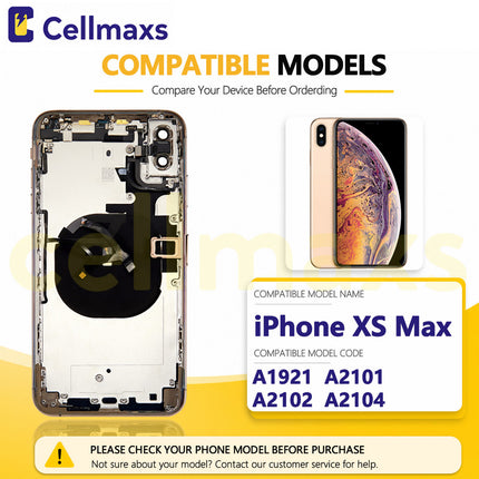 Cellmaxs For iPhone XS Max Back Housing Cover Replacement With Wireless Charging Power Volume Flex Camera Lens Button Keys Sim Card Tray Free Tools
