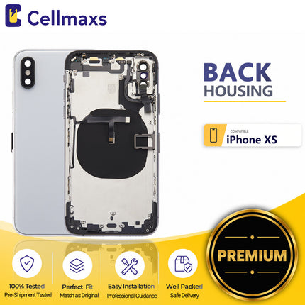 Cellmaxs For iPhone XS Back Housing Cover Replacement With Wireless Charging Power Volume Flex Camera Lens Button Keys Sim Card Tray Free Tools