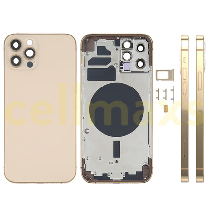 Cellmaxs For iPhone 12 Pro Back Housing Cover Replacement With Wireless Charging Power Volume Flex Camera Lens Button Keys Sim Card Tray Free Tools