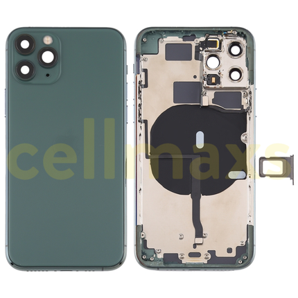 Cellmaxs For iPhone 11 Pro Back Housing Cover Replacement With Wireless Charging Power Volume Flex Camera Lens Button Keys Sim Card Tray Free Tools