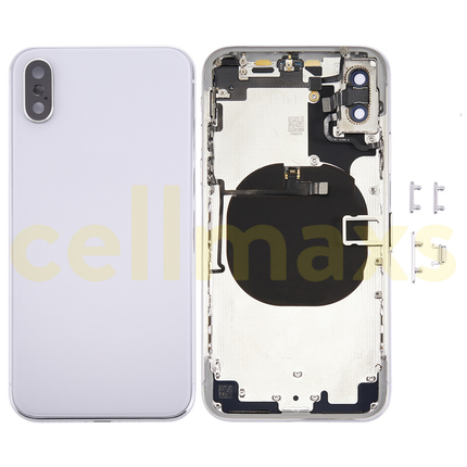 Cellmaxs For iPhone X Back Housing Cover Replacement With Wireless Charging Power Volume Flex Camera Lens Button Keys Sim Card Tray Free Tools