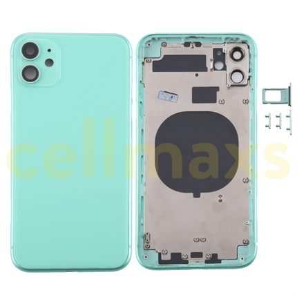 Cellmaxs For iPhone 11 Back Housing Cover Replacement With Wireless Charging Power Volume Flex Camera Lens Button Keys Sim Card Tray Free Tools