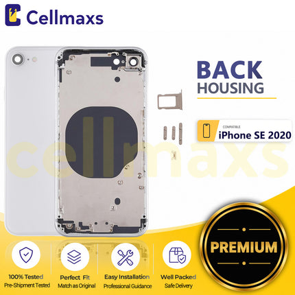 Cellmaxs For iPhone SE 2st SE 2020 Back Housing Cover Replacement With Wireless Charging Power Volume Flex Camera Lens Button Keys Sim Card Tray