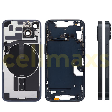 Cellmaxs For iPhone 14 Back Housing Cover Frame Glass Replacement With Wireless Charging Power Volume Flex Camera Lens Button Keys Sim Card Tray