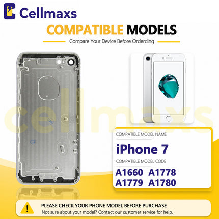 Cellmaxs For iPhone 7 Back Housing Cover Replacement With Wireless Charging Power Volume Flex Camera Lens Button Keys Sim Card Tray Free Tools