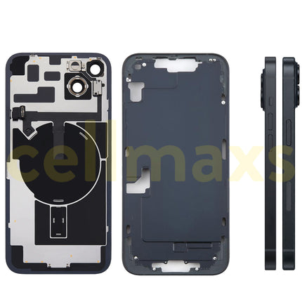 Cellmaxs For iPhone 14 Plus Back Housing Cover Frame Glass Replacement With Wireless Charging Power Volume Flex Camera Lens Button Keys Sim Card Tray