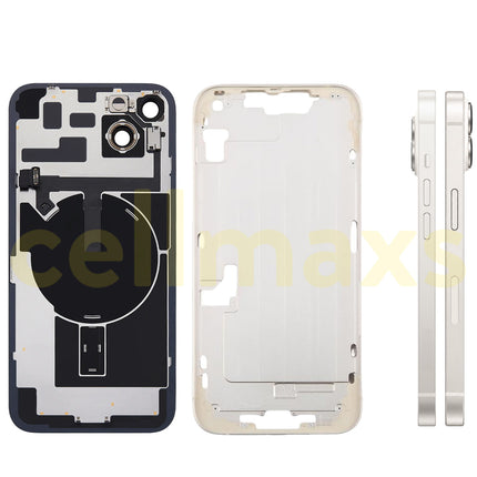 Cellmaxs For iPhone 14 Plus Back Housing Cover Frame Glass Replacement With Wireless Charging Power Volume Flex Camera Lens Button Keys Sim Card Tray
