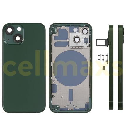 Cellmaxs For iPhone 13 Mini Back Housing Cover Replacement With Wireless Charging Power Volume Flex Camera Lens Button Keys Sim Card Tray Free Tools