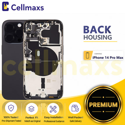 Cellmaxs For iPhone 14 Pro Max Back Housing Cover Replacement With Wireless Charging Power Volume Flex Camera Lens Button Keys Sim Card Tray Free Tools