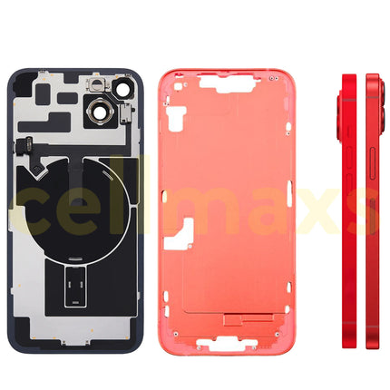 Cellmaxs For iPhone 14 Plus Back Housing Cover Frame Glass Replacement With Wireless Charging Power Volume Flex Camera Lens Button Keys Sim Card Tray