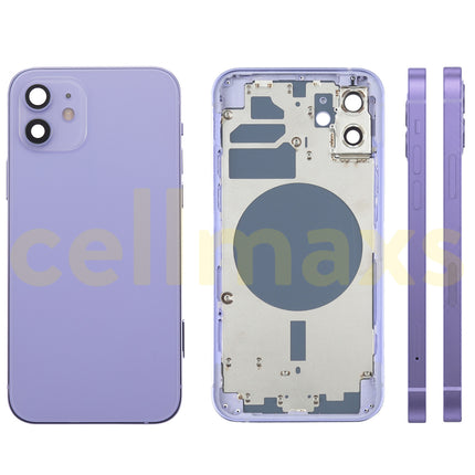 Cellmaxs For iPhone 12 Back Housing Cover Replacement With Wireless Charging Power Volume Flex Camera Lens Button Keys Sim Card Tray Free Tools