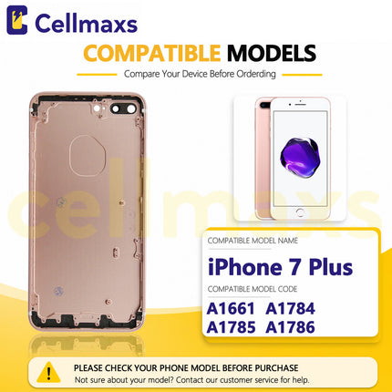 Cellmaxs For iPhone 7 Plus Back Housing Cover Replacement With Wireless Charging Power Volume Flex Camera Lens Button Keys Sim Card Tray Free Tools