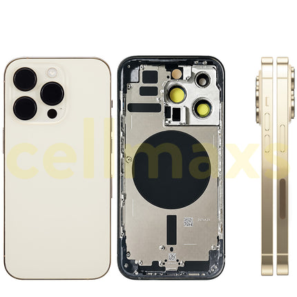 Cellmaxs For iPhone 14 Pro Back Housing Cover Replacement With Wireless Charging Power Volume Flex Camera Lens Button Keys Sim Card Tray Free Tools