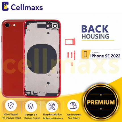 Cellmaxs For iPhone SE 3st 2022 Back Housing Cover Replacement With Wireless Charging Power Volume Flex Camera Lens Button Keys Sim Card Tray Free Tools