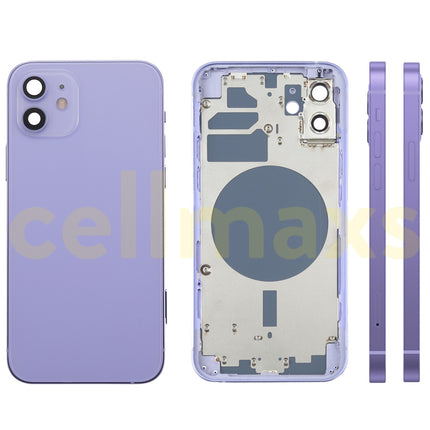 Cellmaxs For iPhone 12 Back Housing Cover Replacement With Wireless Charging Power Volume Flex Camera Lens Button Keys Sim Card Tray Free Tools