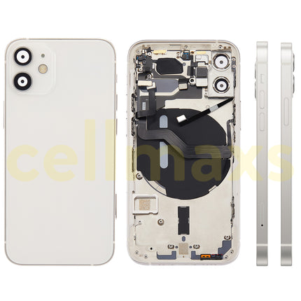 Cellmaxs For iPhone 12 Mini Back Housing Cover Replacement With Wireless Charging Power Volume Flex Camera Lens Button Keys Sim Card Tray Free Tools