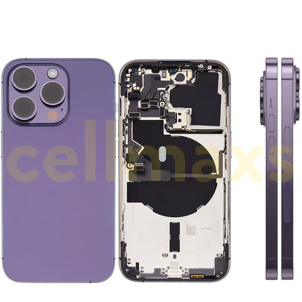 Cellmaxs For iPhone 14 Pro Max Back Housing Cover Replacement With Wireless Charging Power Volume Flex Camera Lens Button Keys Sim Card Tray Free Tools