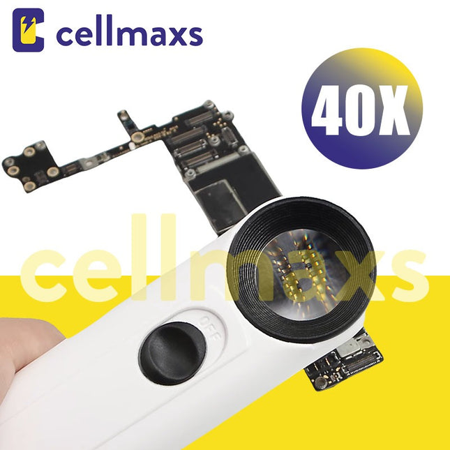 CELLMAXS 40X Handheld Magnifier for Magnifying Phone Screen Motherboard Cable Jewelry with LED Light