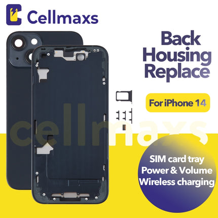 For iPhone 14 Back Housing Cover Replacement With Wireless Charging Power Volume Flex Camera Lens Button Keys Sim Card Tray Free Tools
