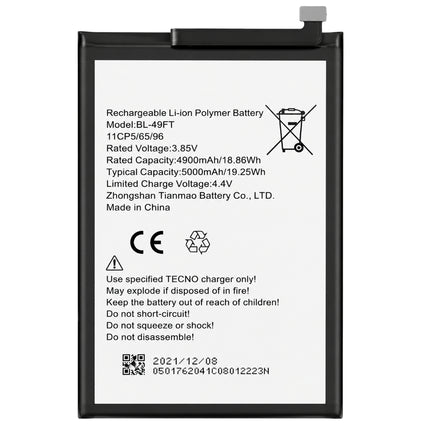 Cellmaxs Battery BL-49FT For Tecno Spark 5 Pro 6 Go 2020 KE5 KD7S KE5S KE5j KE5k 5000mAh Battery Replacement With Tools Adhesive