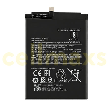 Cellmaxs Battery BN55 5020mAh For Xiaomi Redmi Note 9S 9 Pro Max M2003J6A1G M2003J6B1I Battery Replacement With Tools Adhesive
