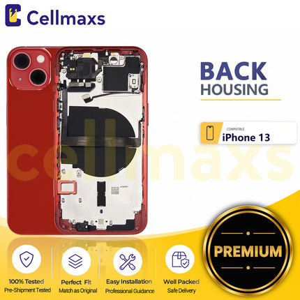 Cellmaxs For iPhone 13 Back Housing Cover Replacement With Wireless Charging Power Volume Flex Camera Lens Button Keys Sim Card Tray Free Tools