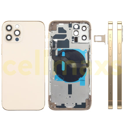 Cellmaxs For iPhone 12 Pro Back Housing Cover Replacement With Wireless Charging Power Volume Flex Camera Lens Button Keys Sim Card Tray Free Tools