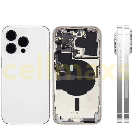 Cellmaxs For iPhone 14 Pro Back Housing Cover Replacement With Wireless Charging Power Volume Flex Camera Lens Button Keys Sim Card Tray Free Tools