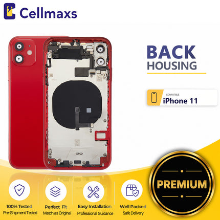 Cellmaxs For iPhone 11 Back Housing Cover Replacement With Wireless Charging Power Volume Flex Camera Lens Button Keys Sim Card Tray Free Tools