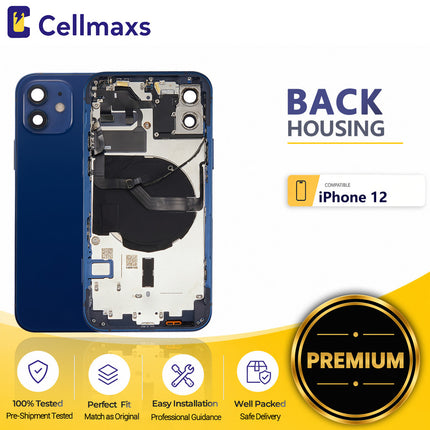 Cellmaxs For iPhone 12 Back Housing Cover Replacement With Wireless Charging Power Volume Flex Camera Lens Button Keys Sim Card Tray Free Tools