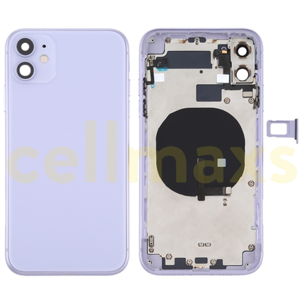 Cellmaxs For iPhone 11 Back Housing Cover Replacement With Wireless Charging Power Volume Flex Camera Lens Button Keys Sim Card Tray Free Tools