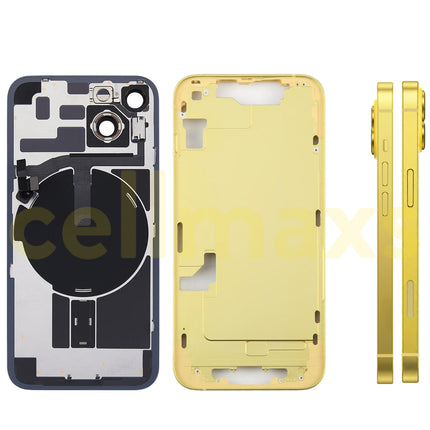 Cellmaxs For iPhone 14 Back Housing Cover Frame Glass Replacement With Wireless Charging Power Volume Flex Camera Lens Button Keys Sim Card Tray