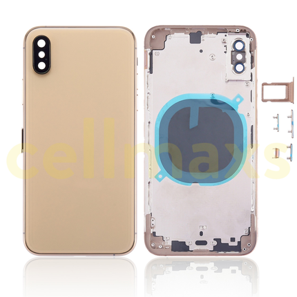 Cellmaxs For iPhone XS Back Housing Cover Replacement With Wireless Charging Power Volume Flex Camera Lens Button Keys Sim Card Tray Free Tools