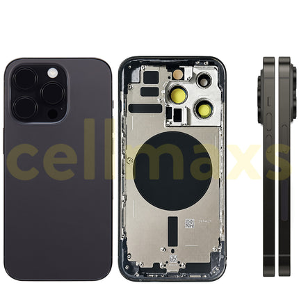 Cellmaxs For iPhone 14 Pro Back Housing Cover Replacement With Wireless Charging Power Volume Flex Camera Lens Button Keys Sim Card Tray Free Tools