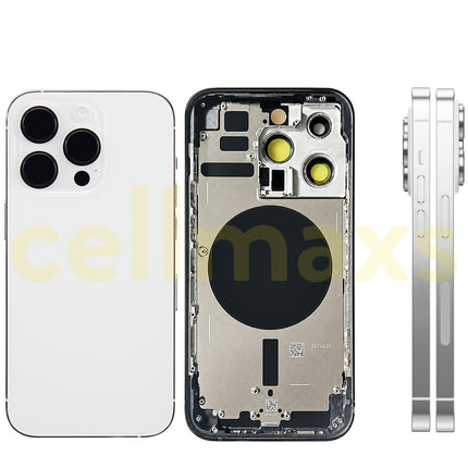 Cellmaxs For iPhone 14 Pro Max Back Housing Cover Replacement With Wireless Charging Power Volume Flex Camera Lens Button Keys Sim Card Tray Free Tools