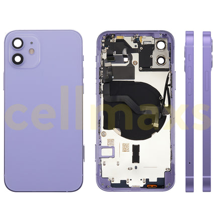 Cellmaxs For iPhone 12 Back Housing Cover Replacement With Wireless Charging Power Volume Flex Camera Lens Button Keys Sim Card Tray Free Tools