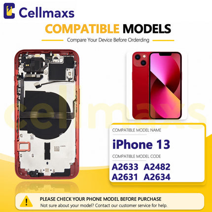 Cellmaxs For iPhone 13 Back Housing Cover Replacement With Wireless Charging Power Volume Flex Camera Lens Button Keys Sim Card Tray Free Tools