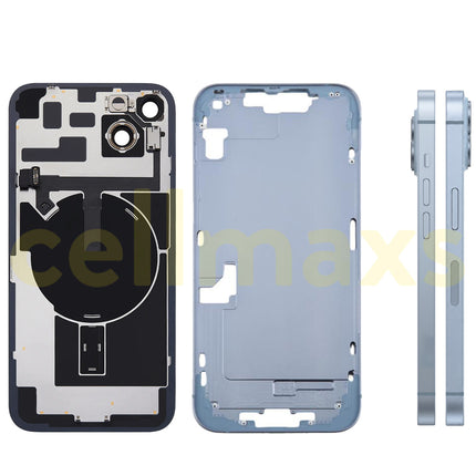 Cellmaxs For iPhone 14 Plus Back Housing Cover Frame Glass Replacement With Wireless Charging Power Volume Flex Camera Lens Button Keys Sim Card Tray