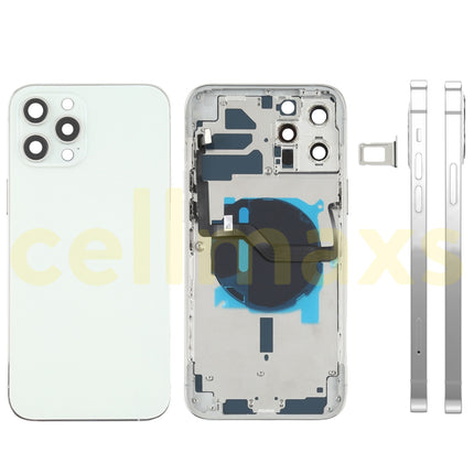 Cellmaxs For iPhone 12 Mini Pro Max Back Housing Cover Replacement With Wireless Charging Power Volume Flex Camera Lens Button Keys Sim Card Tray Free Tools