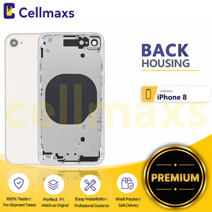 Cellmaxs For iPhone 8 Back Housing Cover Replacement With Wireless Charging Power Volume Flex Camera Lens Button Keys Sim Card Tray Free Tools