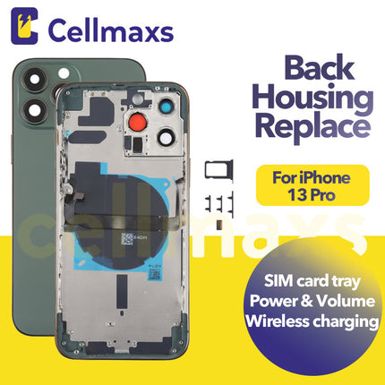 For iPhone 13 Pro Back Housing Cover Replacement With Wireless Charging Power Volume Flex Camera Lens Button Keys Sim Card Tray Free Tools
