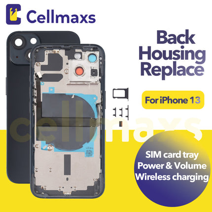 For iPhone 13 Back Housing Cover Replacement With Wireless Charging Power Volume Flex Camera Lens Button Keys Sim Card Tray Free Tools