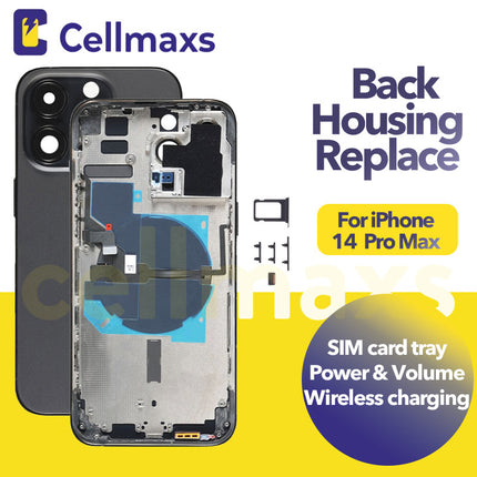 For iPhone 14 Pro Max Back Housing Cover Replacement With Wireless Charging Power Volume Flex Camera Lens Button Keys Sim Card Tray Free Tools