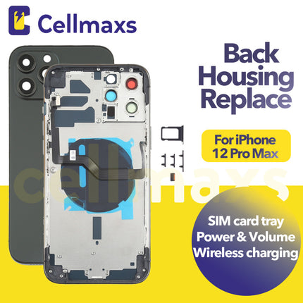 For iPhone 12 Pro Max Back Housing Cover Replacement With Wireless Charging Power Volume Flex Camera Lens Button Keys Sim Card Tray Free Tools