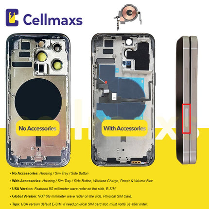 For iPhone 13 Pro Back Housing Cover Replacement With Wireless Charging Power Volume Flex Camera Lens Button Keys Sim Card Tray Free Tools